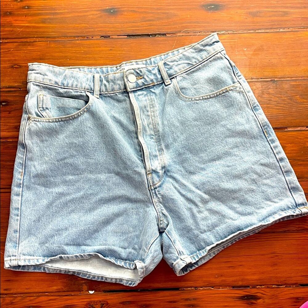Zara long inseam hi rise button fly denim jean shorts sz 12